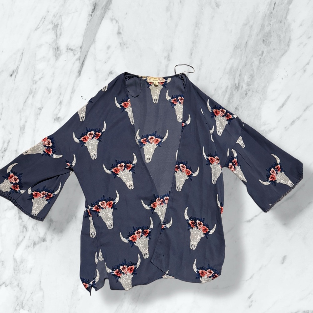 pink republic longhorn skull boho kimono